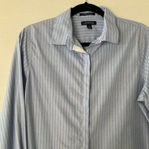 Lands' End No Iron Supima Pinstripe White Cuff Hidden Button Down Top Size 12